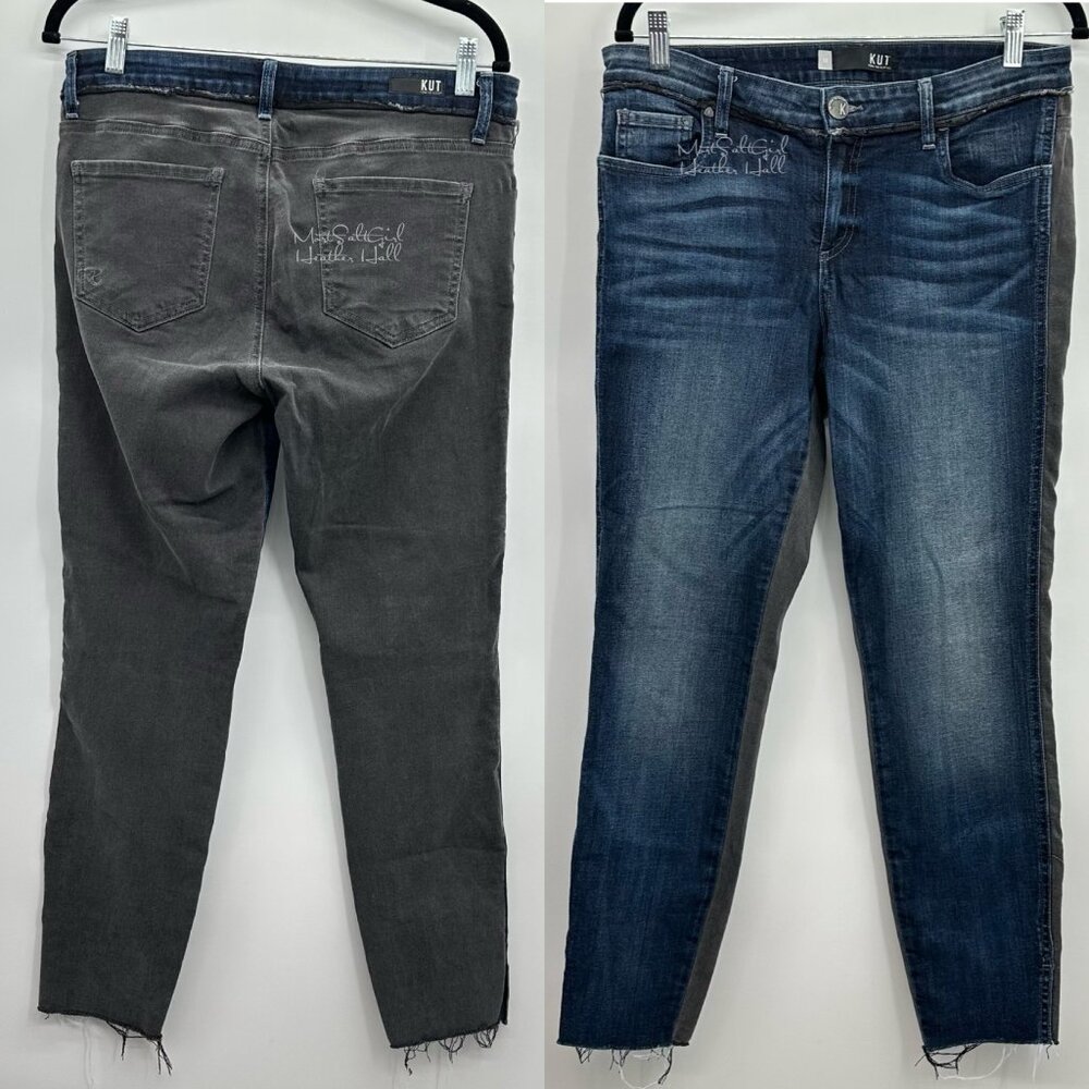 Kut from the Kloth Connie Ankle Skinny Jeans Two-Toned Raw Hem Size 10